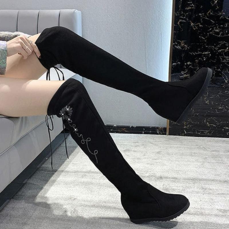 Women's Thigh-High Winter Over The Knee Boots  Slimming Built-In Heel Lift Elastic Fabric Plus Size Furry Long Boots