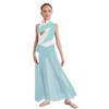 Girls Modern Dance Costume Mock Neck Sleeveless Back Invisible Zipper Ruched Mesh Overlay Bodice Side Split Dress