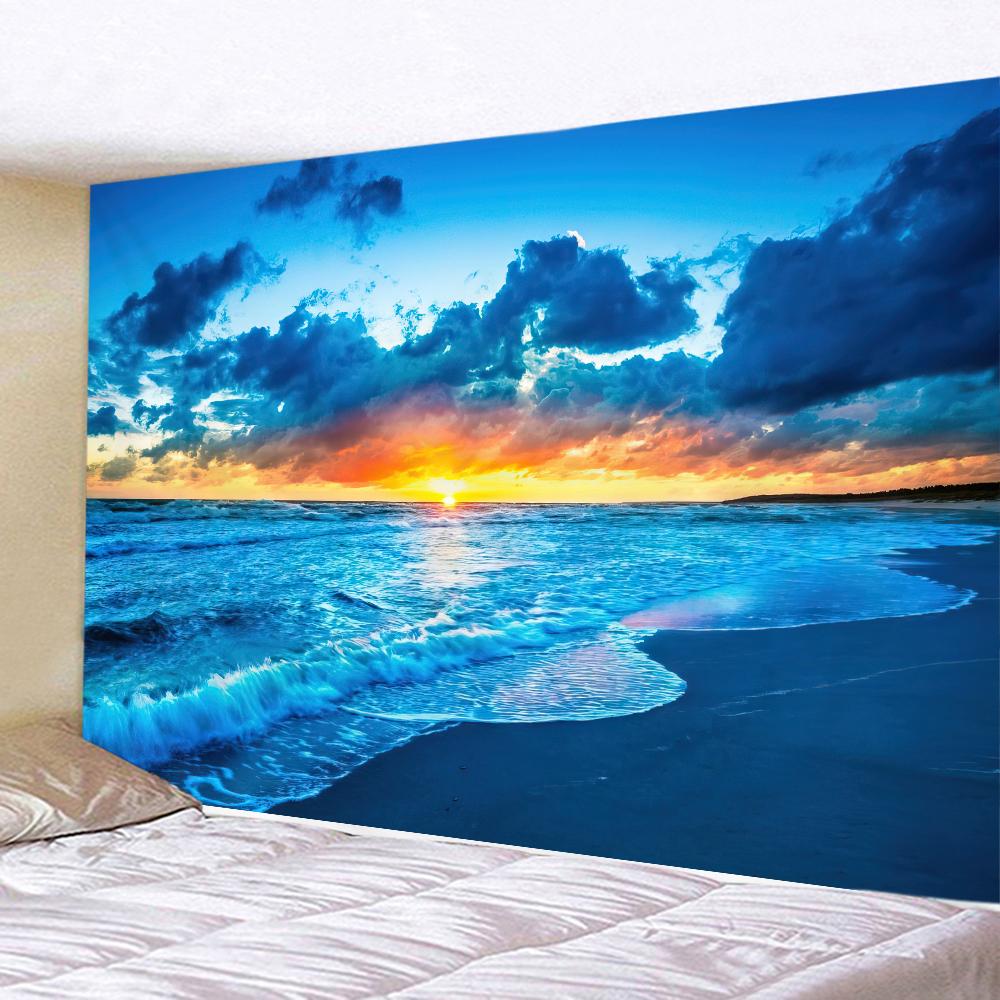 Beach Sunset Landscape Tapestry Wall Hanging Coconut Tree Printed Wall Art Hotel Room Decoration Items Aesthetic Dorm Home Decor