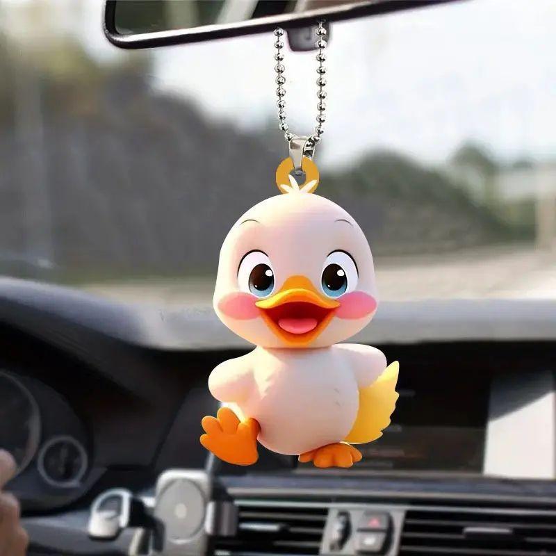 Whimsical Yellow Acrylic Duck Car Charm Fun Cartoon Hangable Decoration Cars For