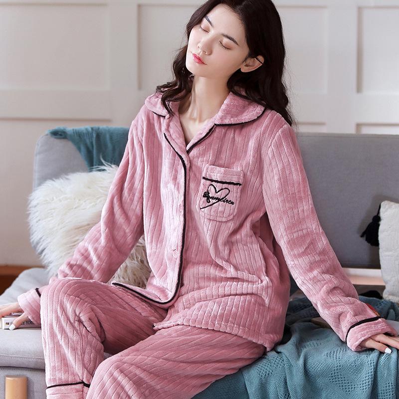 Women's Coral Fleece Pajamas - Thick, Warm Flannel for Autumn & Winter; Cute and Outdoor-Friendly Home Wear