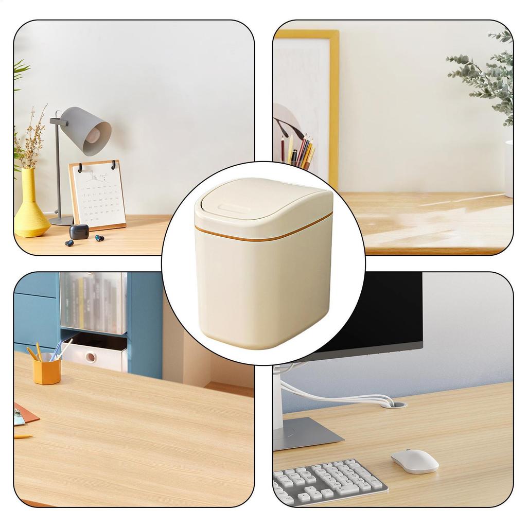 PP Small Desktop Trash Bin With Lid Multifunctional Sealed Waste Can Compact Desk Wastebasket Dustproof Design Mini Garbage