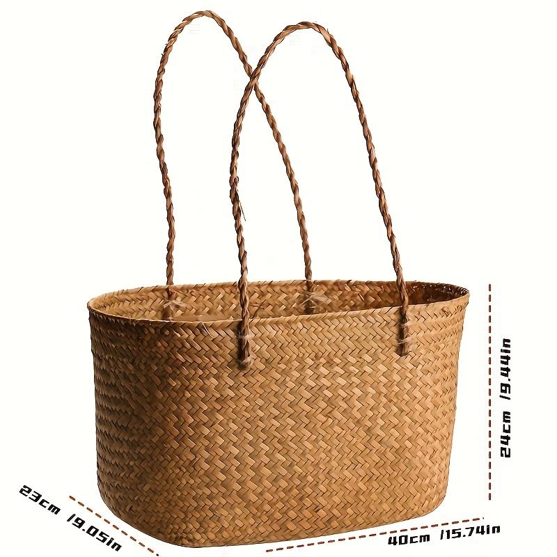 1 Stück Neuer Vintage Handgewebter Rattan-Korb Kreativer Haus- und Outdoor-Picknickkorb Großer Tragbarer Einkaufskorb