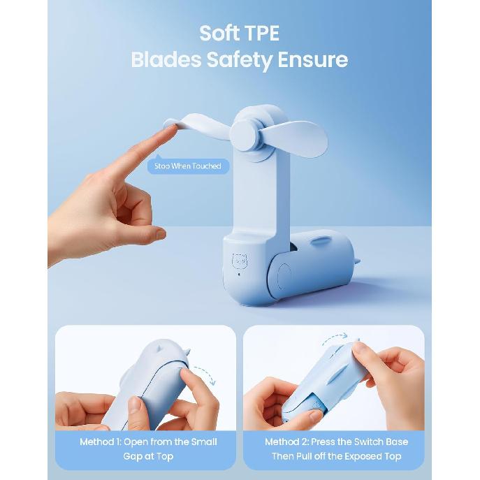 GAIATOP Portable Handheld Fan, 3 IN 1 Mini Foldable Travel Fans [17H Max Cooling Time] with Power Bank, Pocket Design USB Rechargeable for Travel