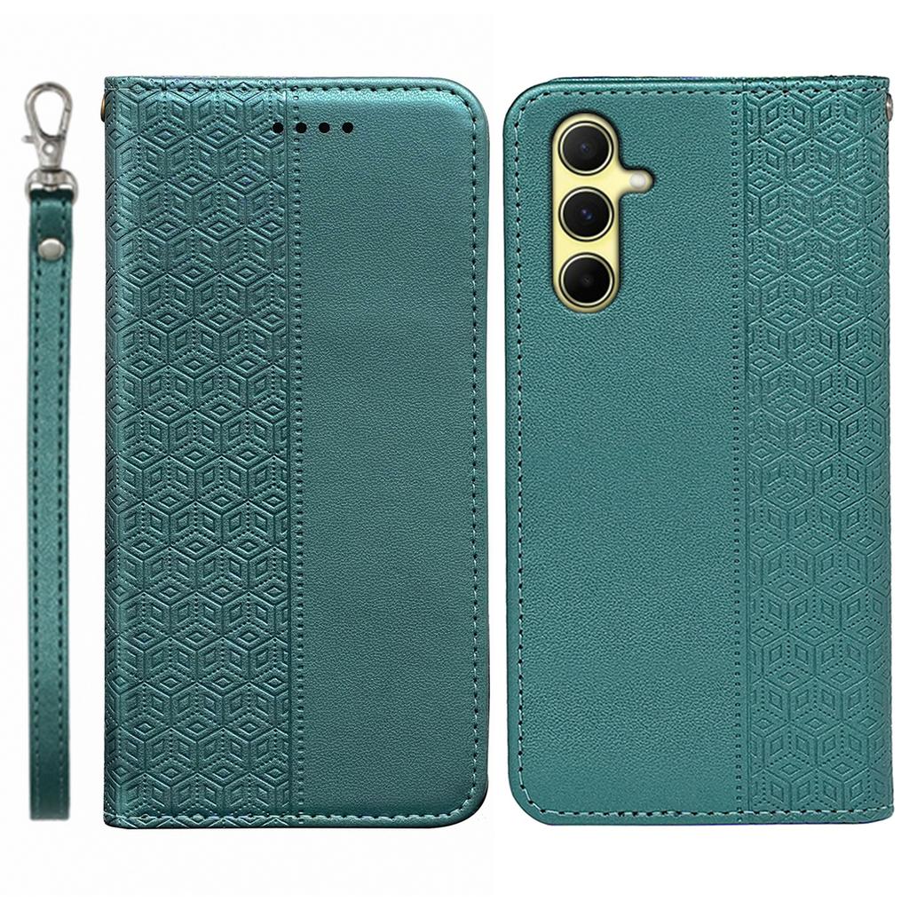 For Samsung Galaxy A55 5G Wallet Phone Case Strong Magnetic Checkered Pattern Imprint Leather Flip Cover