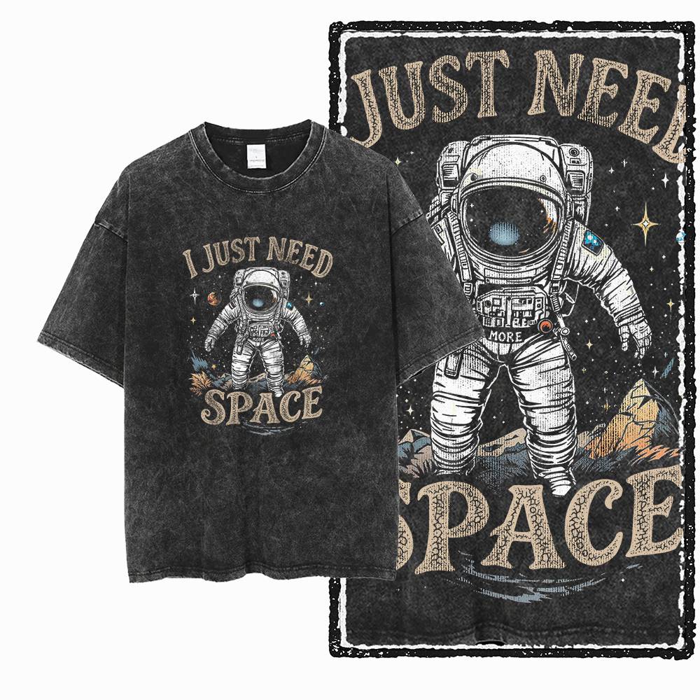 G Acid Washed Black Streetwear Cotton Space Printed Unisexs Tshirt Big Size Cool Vintage Oneck Unisexs Tee Tshirt