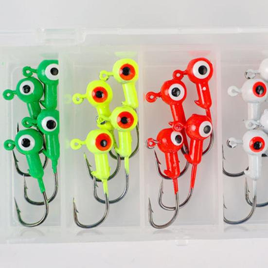 20Pcs 2.5CM/2.5G Colorful Eyes Fishhook Heavy Duty Metal Barbed Round Head Fishing Hook Freshwater Saltwater Bass Fishing Accessories