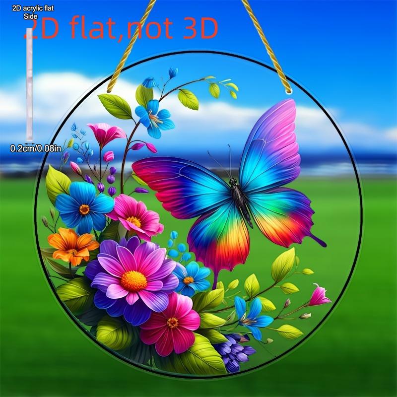 1pc Vibrant Butterfly & Floral Acrylic Suncatcher - Bohemian Style Window Art Decor, Colorful Room, Garden, Wall & Home Decoration  