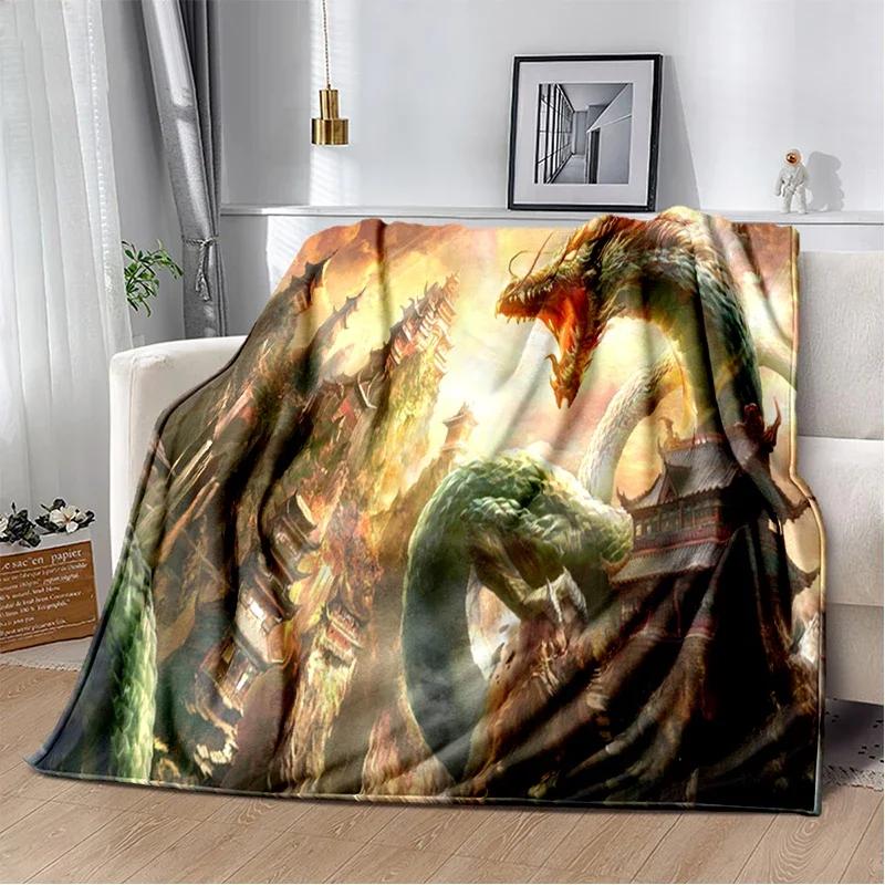 3D Print Chinese Dragon Blanket Soft Sofa Cover Throw Blanket Fleece Tapestry Lightweight Warm Bed Blankets for Bedroom Couch
