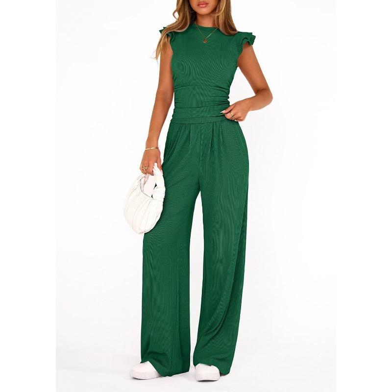 GMXIA Women's Fashion Casual Summer Spring Short Sleeve O-Neck Pants Suits