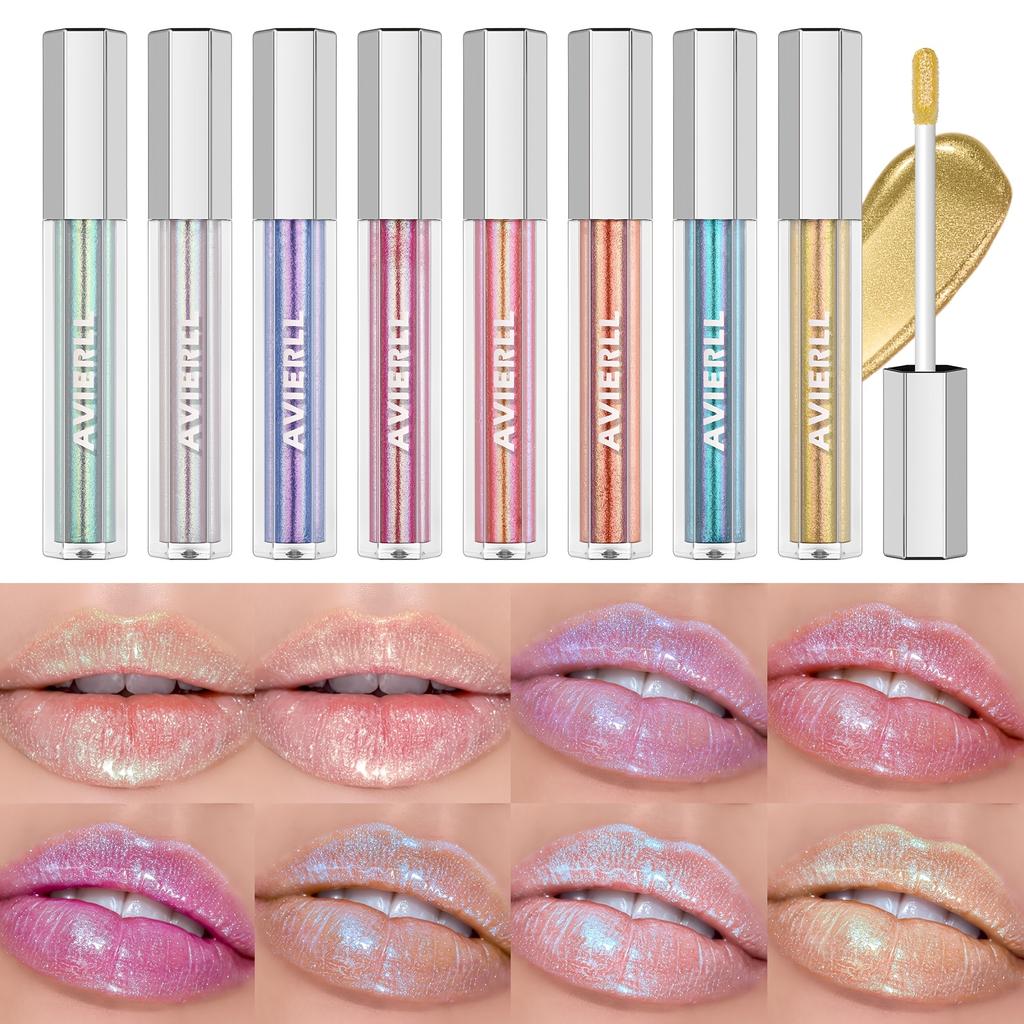 8 Colors Shimmer Lip Gloss Set Moisturizing Plumping High Shine Lip Glaze Long Lasting Non Sticky Glossy Lip Makeup for Women