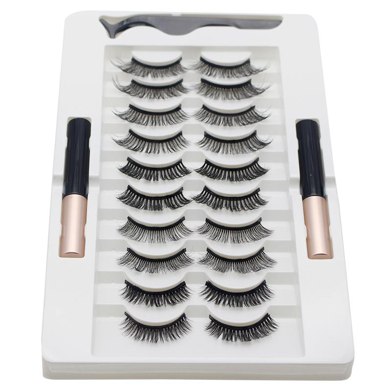 Magnetic Eyeliner Liquid Eyelashes 10 Pairs of Eyelashes 2 Eyeliner Liquid Sets Curling Thick