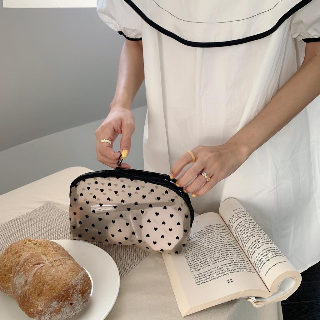 Transparent Pattern Heart Makeup Bag Big Capacity Portable Travel Storage Bag