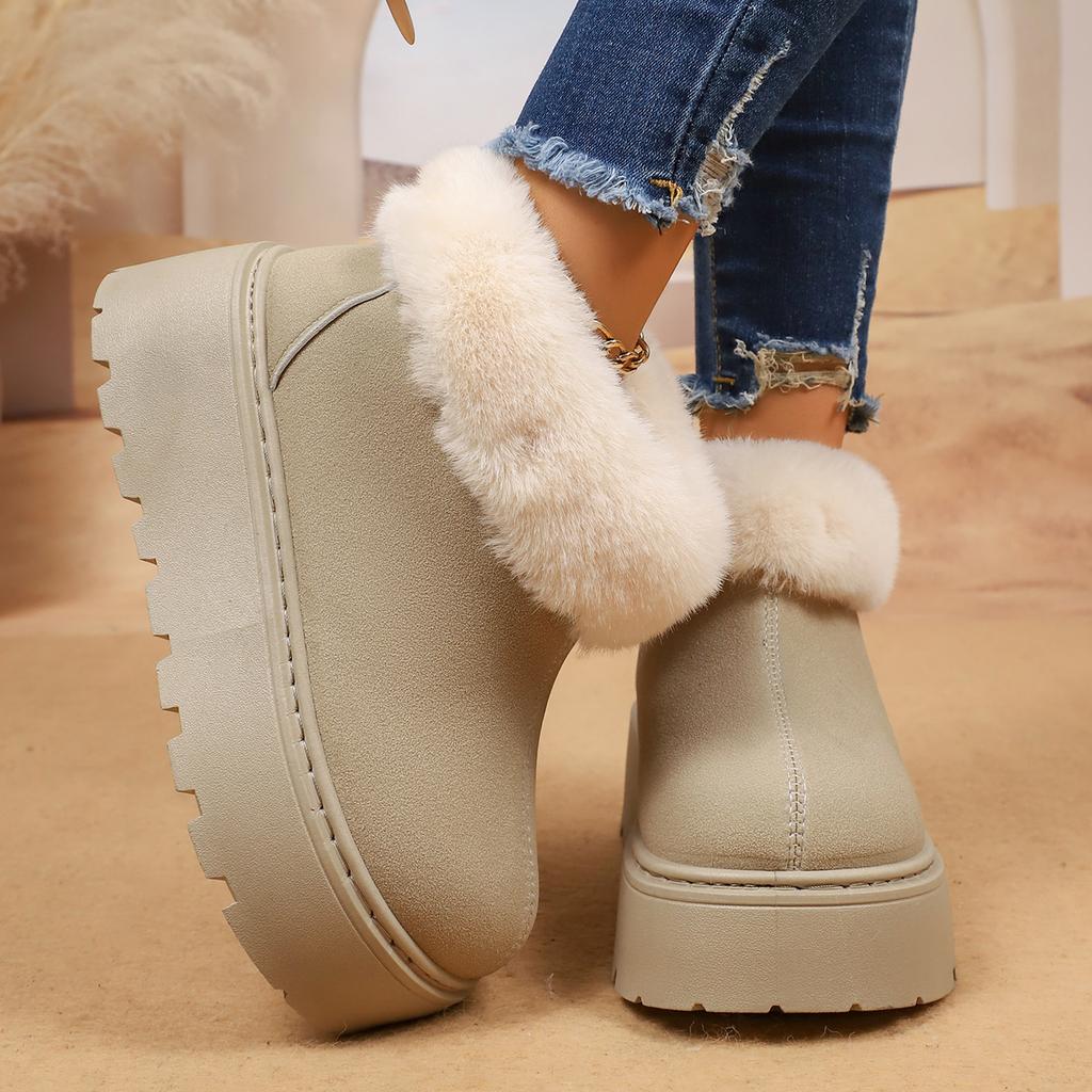 Faux Fur Chunky Platform Snow Boots for Women  Winter Slip On Thick Bottom Ankle Boots Woman Non Slip Cotton Botas Mujer