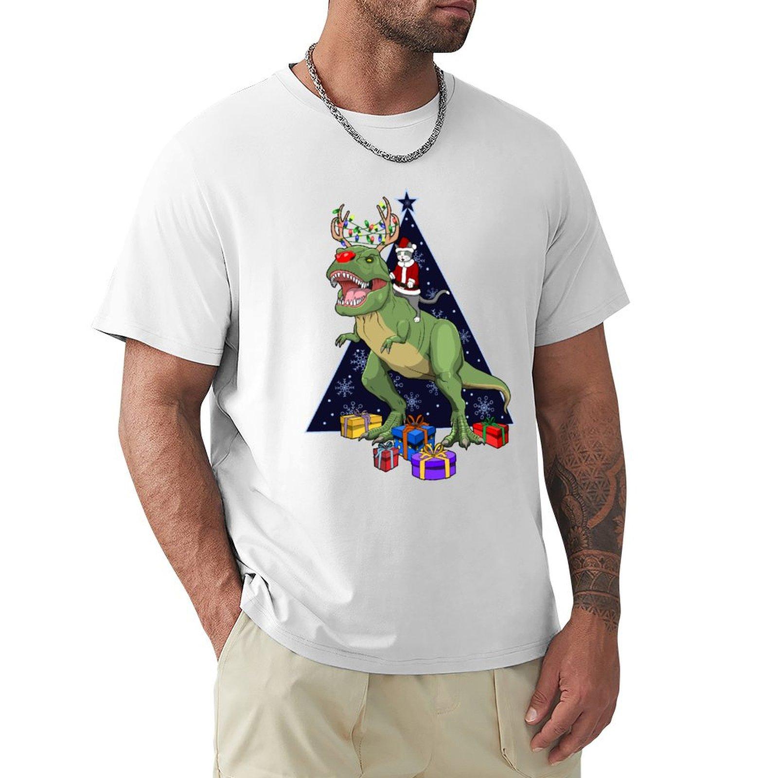 Santa Cat Riding Red Nosed T Rex Dinosaur Christmas TShirt vintage clothes Blouse man t shirt anime Mens tshirts S