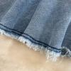 Summer Commuter Korean Fashion Girl High Waist Denim Skirt Slim Pleated A-Shaped Fishtail Skirt