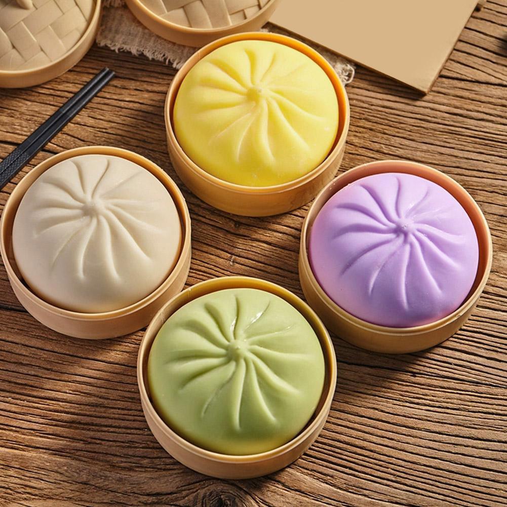 Steamed Bun Stress Relief Toy Slow Rebound Squishy Toy, Soft Elastic Fake Bun With Steamer, Portable Anxiety Relief Fidget Toy