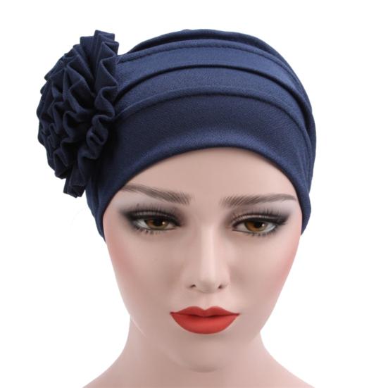 Turban Hat Stretchy Breathable Solid Color Women Side Flower Beanie Cap Headwear Hair Accessories
