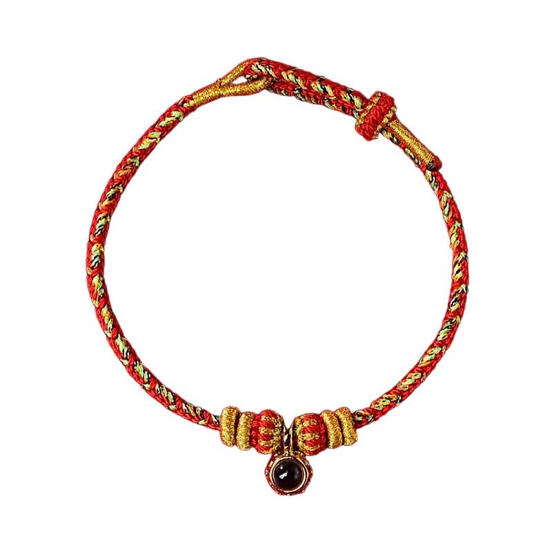 2026 Year of the Horse Zodiac Red String Bracelet with Micro-Carved Buddha Projection and Eight Guardian Deities