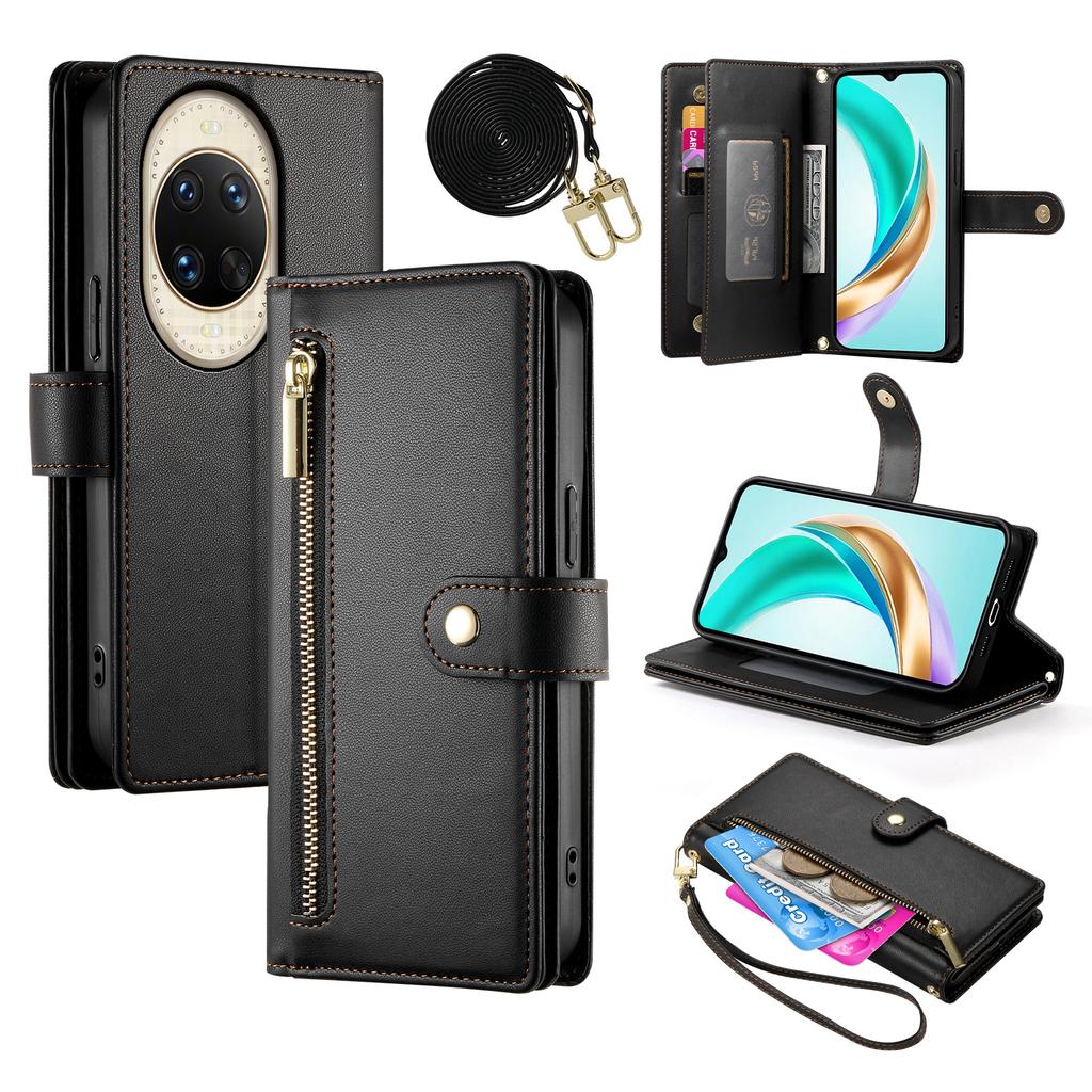For Huawei Nova 14 Ultra 5G Case Zipper Pocket Wallet Leather Phone Cover with Straps