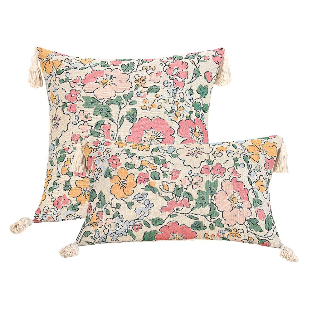 Retro European Style Cotton Linen Flower Cushion Pillowcase Living Room Sofa Backrest High Precision Jacquard Cushion Cover