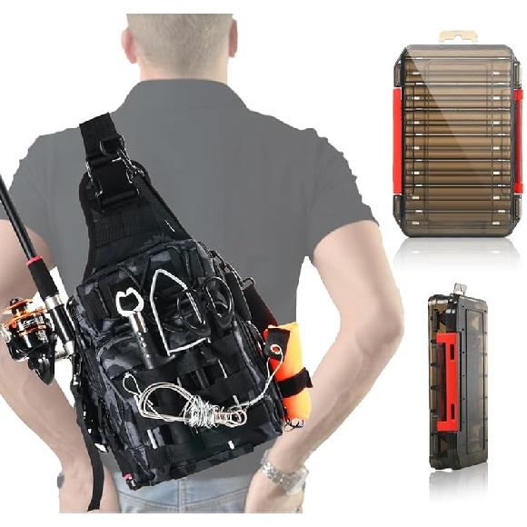 Aertiavty Fishing Backpack, Fishing Bag with Tackle Box, Compact Fishing Tackle Bag, Fishing Tackle Backpack with Rod Holder for Outdoor Sport