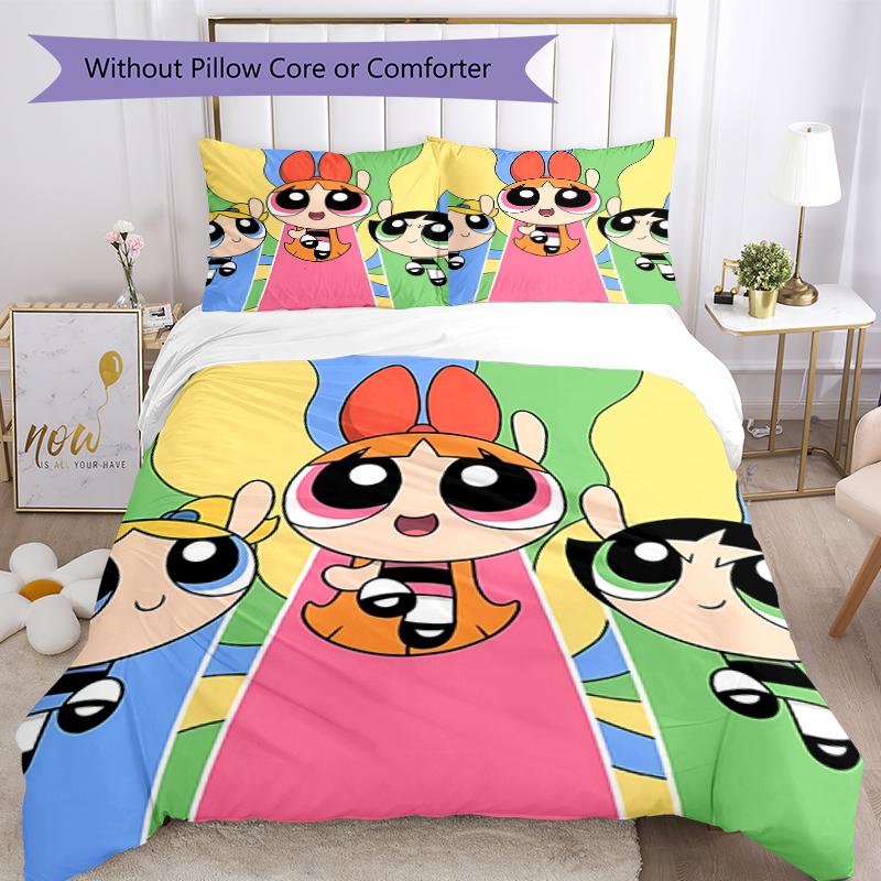 3pcs The Powerpuff Girls2 Pattern Bedding Set Duvet Cover Set Includes Duvet Cover &pillowcases, Perfect All Season Bedroom Decoration & Gift