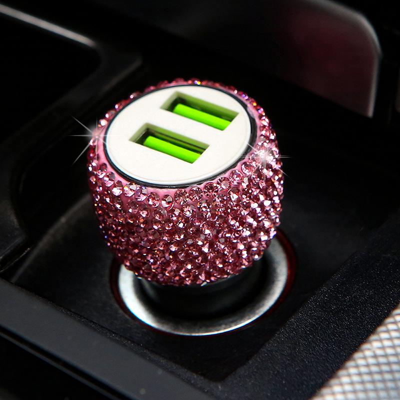 Dual USB Fast Car Charger with Safety Hammer, Diamond Metal