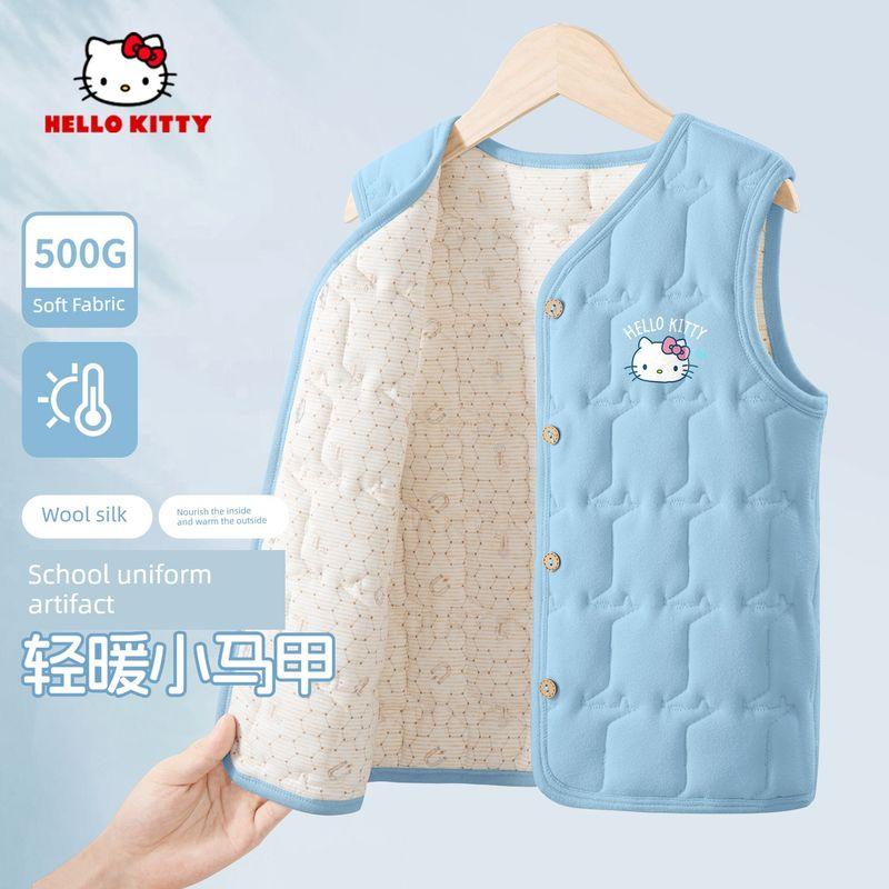 Hellokitty Girls  Vest Autumn and Winter 2025 New Blue Children s School Uniform Magic Fleece-Lined Autumn and Winter Top Ti Xin K Clear Blue 160