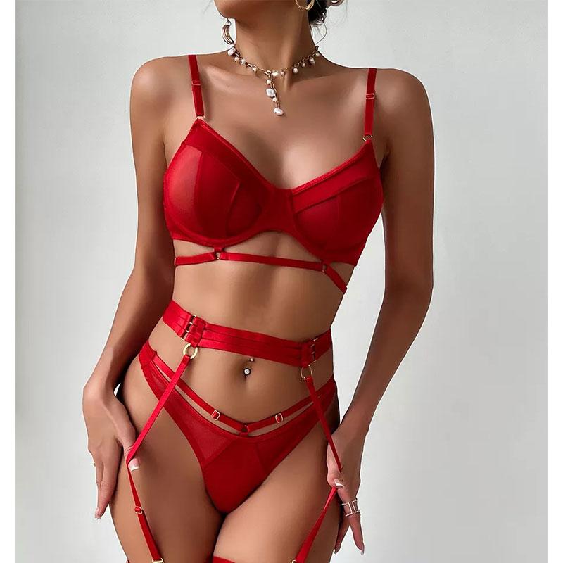 Women Push Up Mesh Bra Garter Bandage Sexy Lingerie Set Transparent Patchwork See Through Erotic Set Mesh Brief Kit