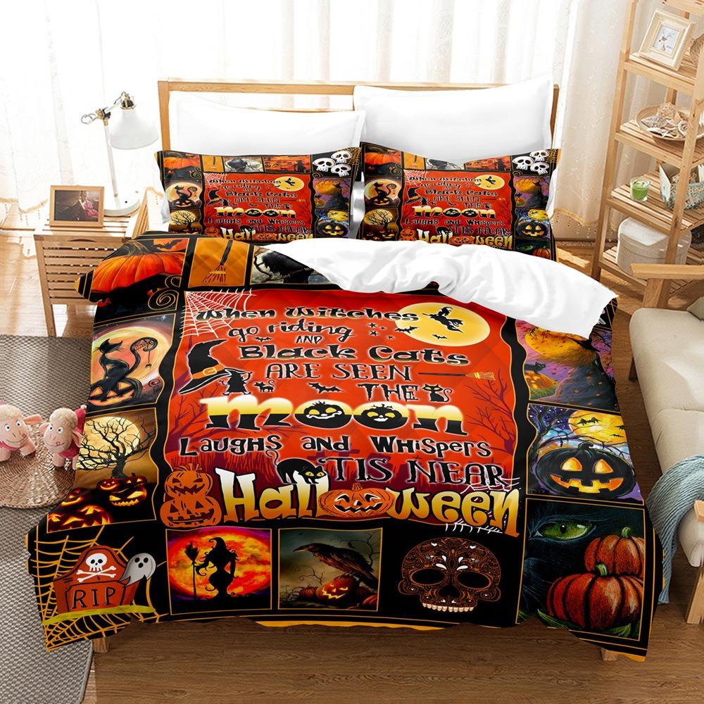 

Comforter Halloween Bedding Set 3D Printed Skin-Friendly Single Double Size Bedroom Decor Happy Halloween Comforter (quilt)-EU Single(135*200cm)3pcs