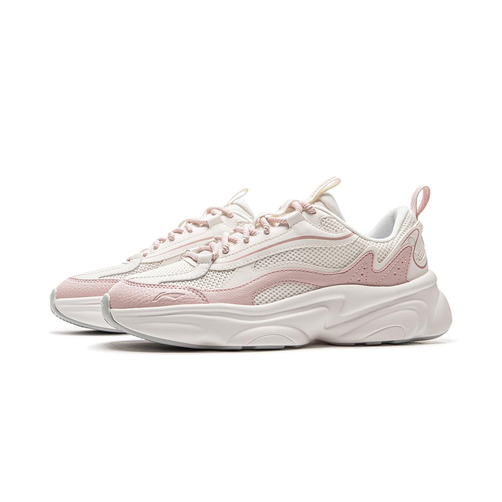 Li Ning Milk Coconut Cushioning Slip Resistant Abrasion Resistant Support Low Top Casual Shoes Women's White Pink AGCV130-2