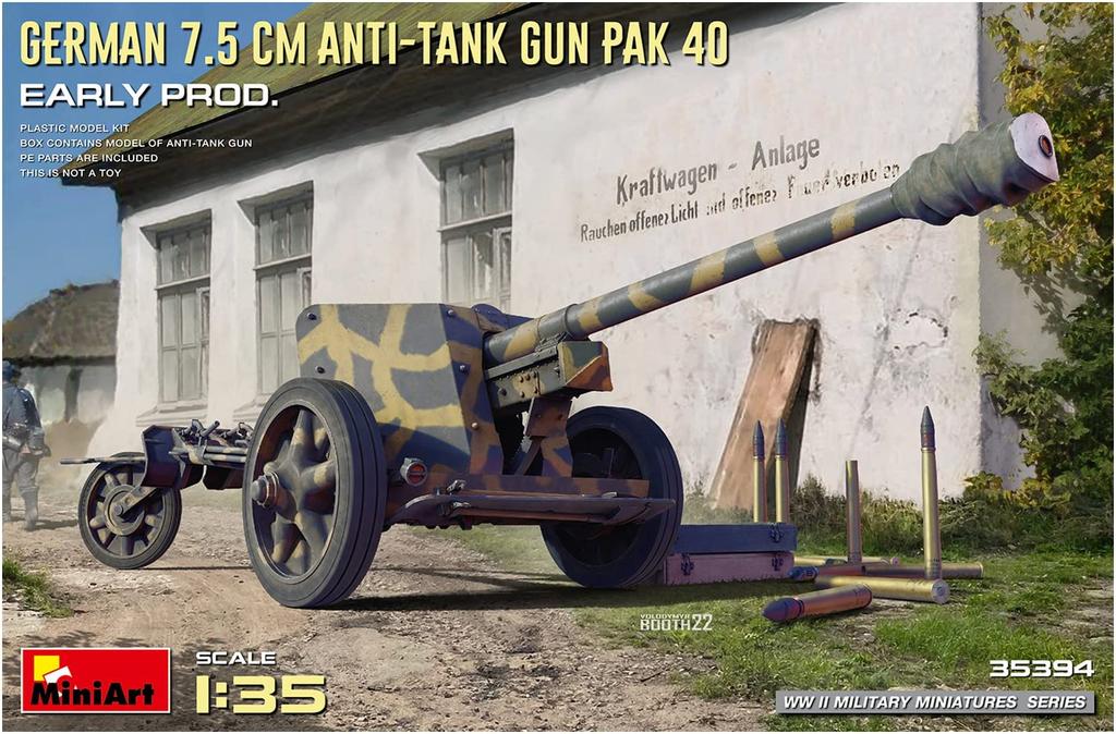 Miniart scale German PaK40 Early Model Gun Plastic Model MA35394 1/35 7.5cm Anti-Tank