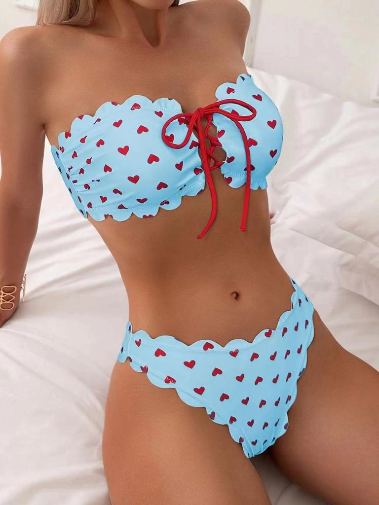 Dámské sexy plavky s děleným tělem Jednobarevné dvoudílné plavky s mašlí s vysokým pasem