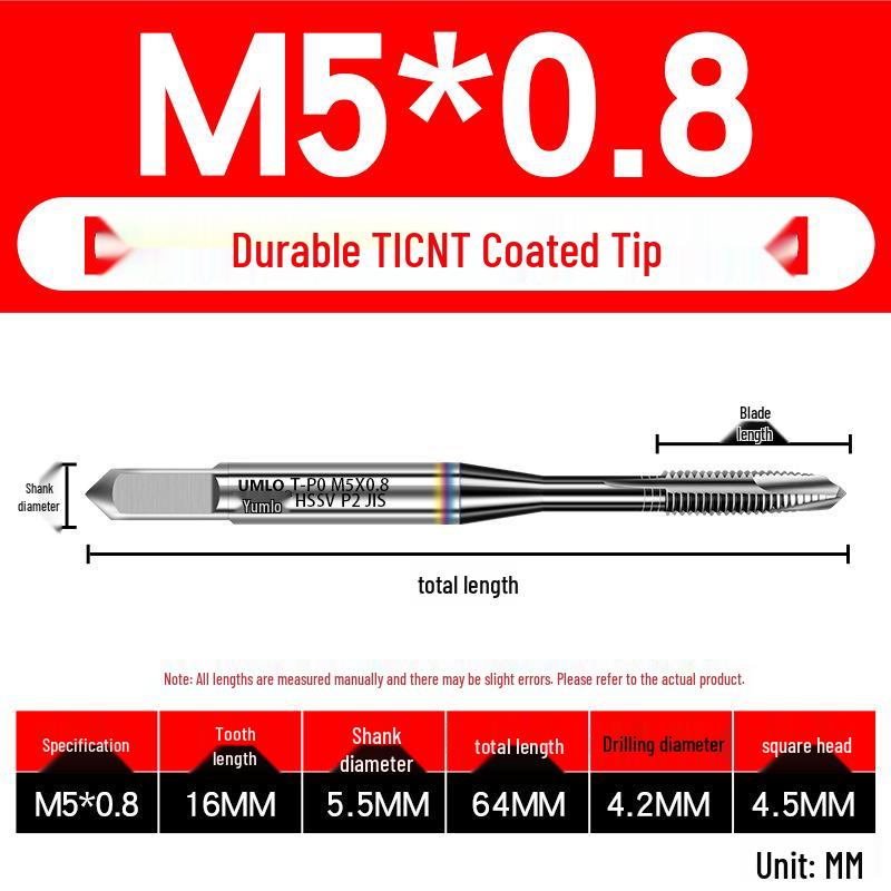 UMLO High Vanadium Spiral Tap Machine for M3-M10 Stainless Steel Tapping