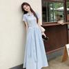 Blue Polo Collar Short-sleeved Dress Children's Summer 2026 New Sweet and Big-looking College Style Waist Pinch Dress