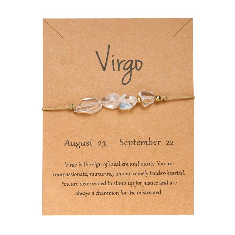 European American Fashion Natural Stone Zodiac Bracelet, Hand-Woven Style with Paper Card, Versatile Design for Women