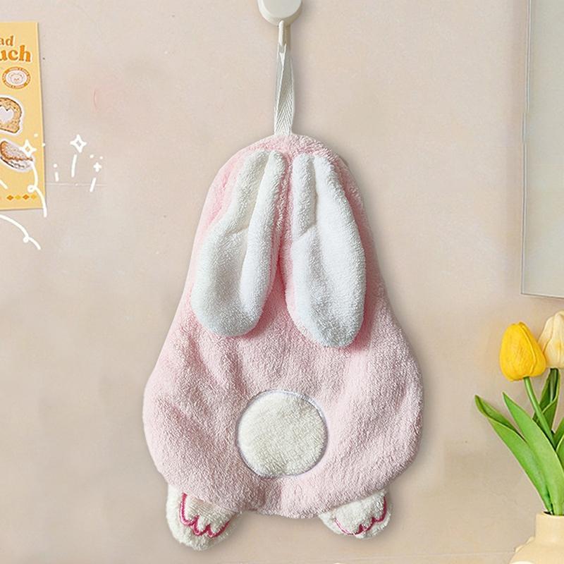

1 шт. детское полотенце для рук в форме кролика с петлей для подвешивания, абсорбирующее полотенце из кораллового флиса, мягкое быстросохнущее полотенце для ванной для дома розовый
