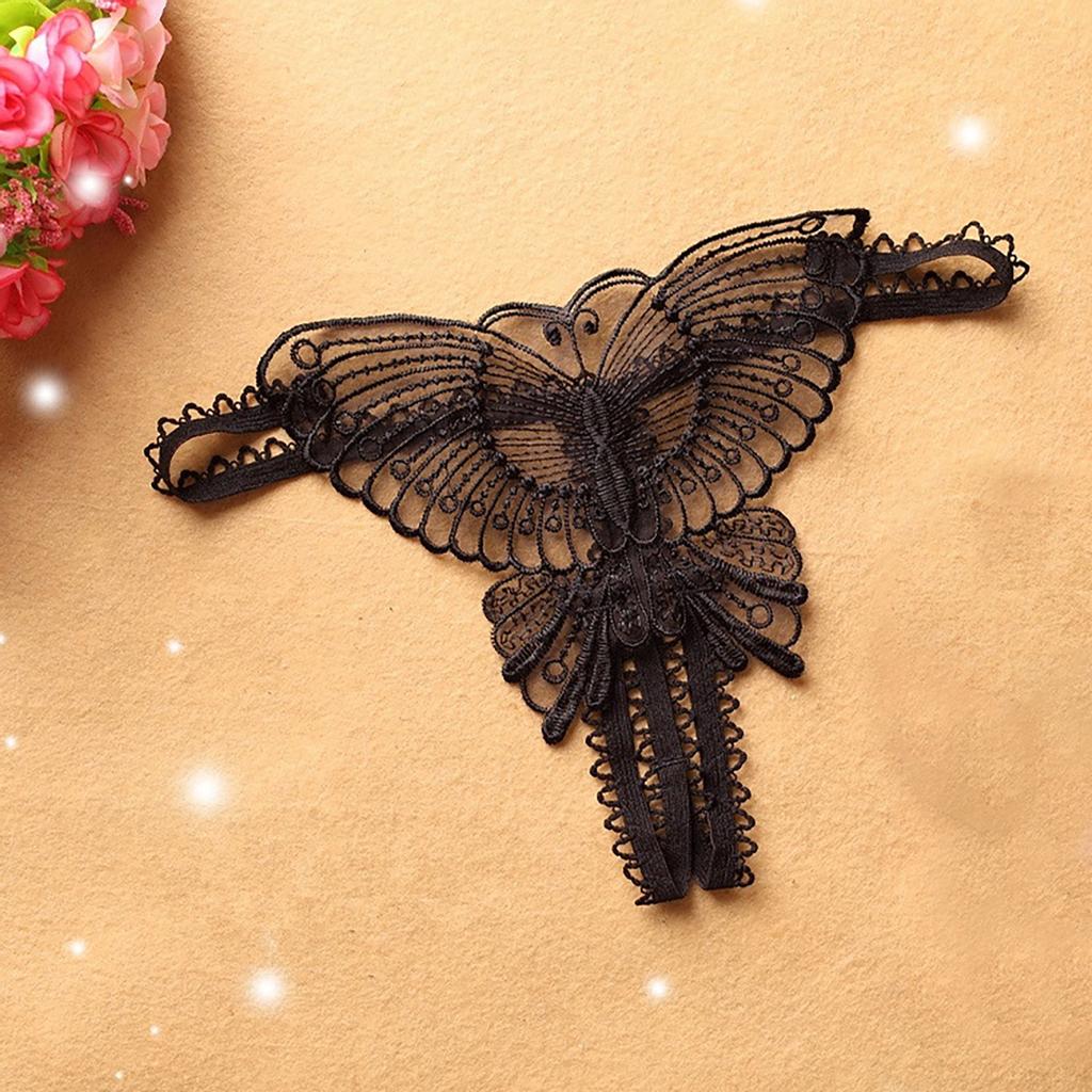 Women's Fashion Transparent Lace Butterfly Sexy Panties Thong Solid  Color
