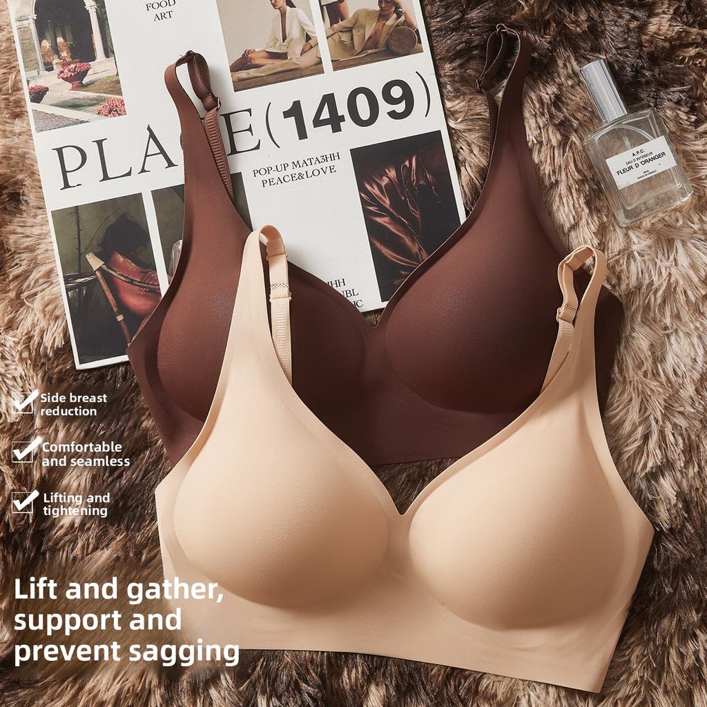 Seamless Back Smoothing Jelly Gel Strap Bra, Wireless Soft Support Lifting Side Gathering Push Up Bra