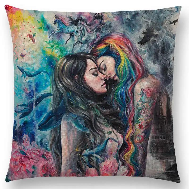 Gorgeous Oil Painting Cushion Cover Miracle Girl Wonder Beauty   Beautiful Queen Narwhal Cat Swan Sofa Pillow Case