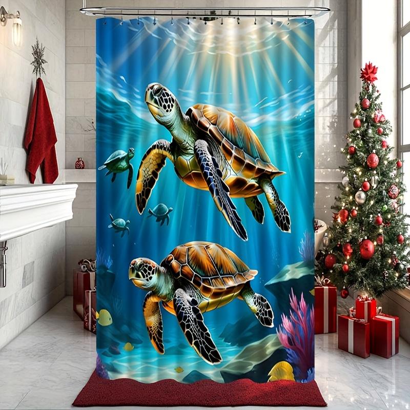 

Sea Turtle Shower Curtain Underwater Ocean Life Art Tropical Decor Waterproof Fabric Bath Curtain Set Home Decoration 90x180CM
