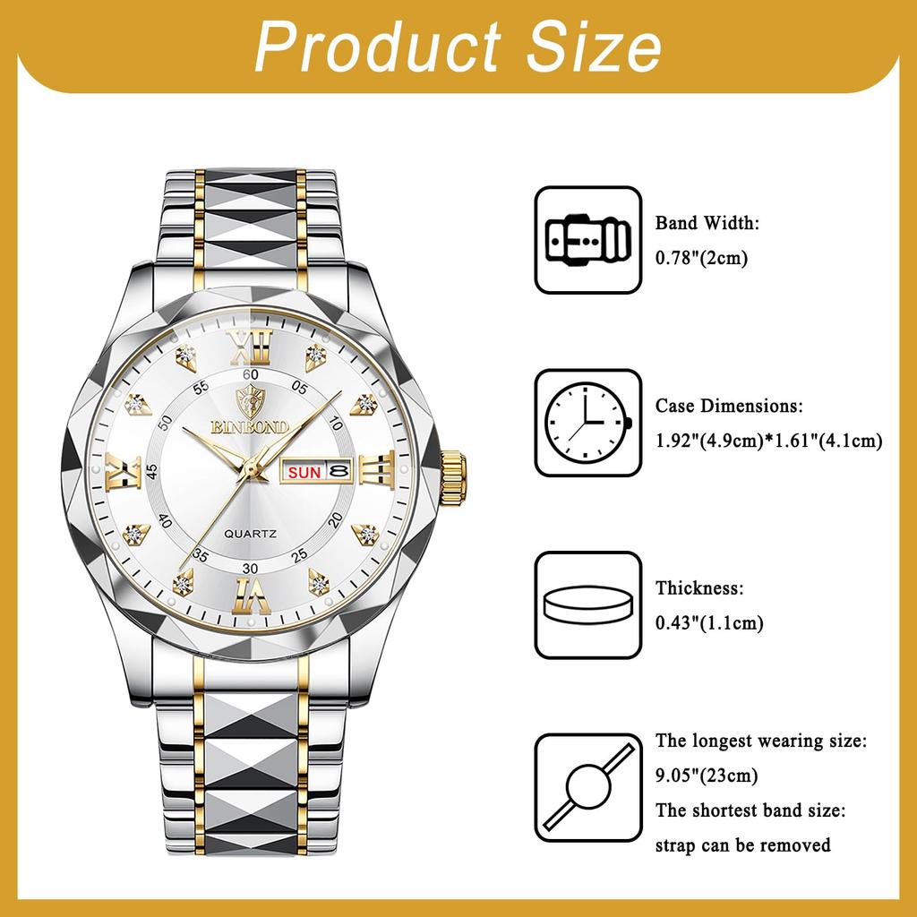 Waterproof and Rainproof Wristwatch with Luminous Round Stainless Calendar White Large and Perfect for Business or Formal A Perfect Gift for and New
