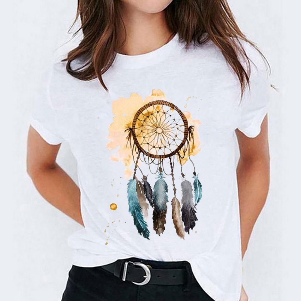Multicolor Dreamcatcher Print Tee Women Oversized Casual Loose T Shirt Streetwear Daily Wear Durable Plus Size Summer Top S
