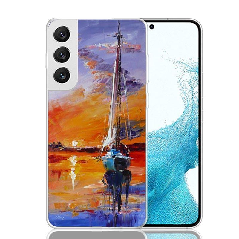 Sailing Boat Sunset Phone Case For Samsung Galaxy S25 S24 S23 S22 S21 FE S20 Ultra S10 Plus Art Customized Coque Capa S24 S23 S2