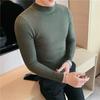 Trend Fashion Autumn Winter Sweaters Men Solid Mock Neck Thicken Smart Casual Long Sleeve Pullovers Bottoming Shirt Knitted Tops