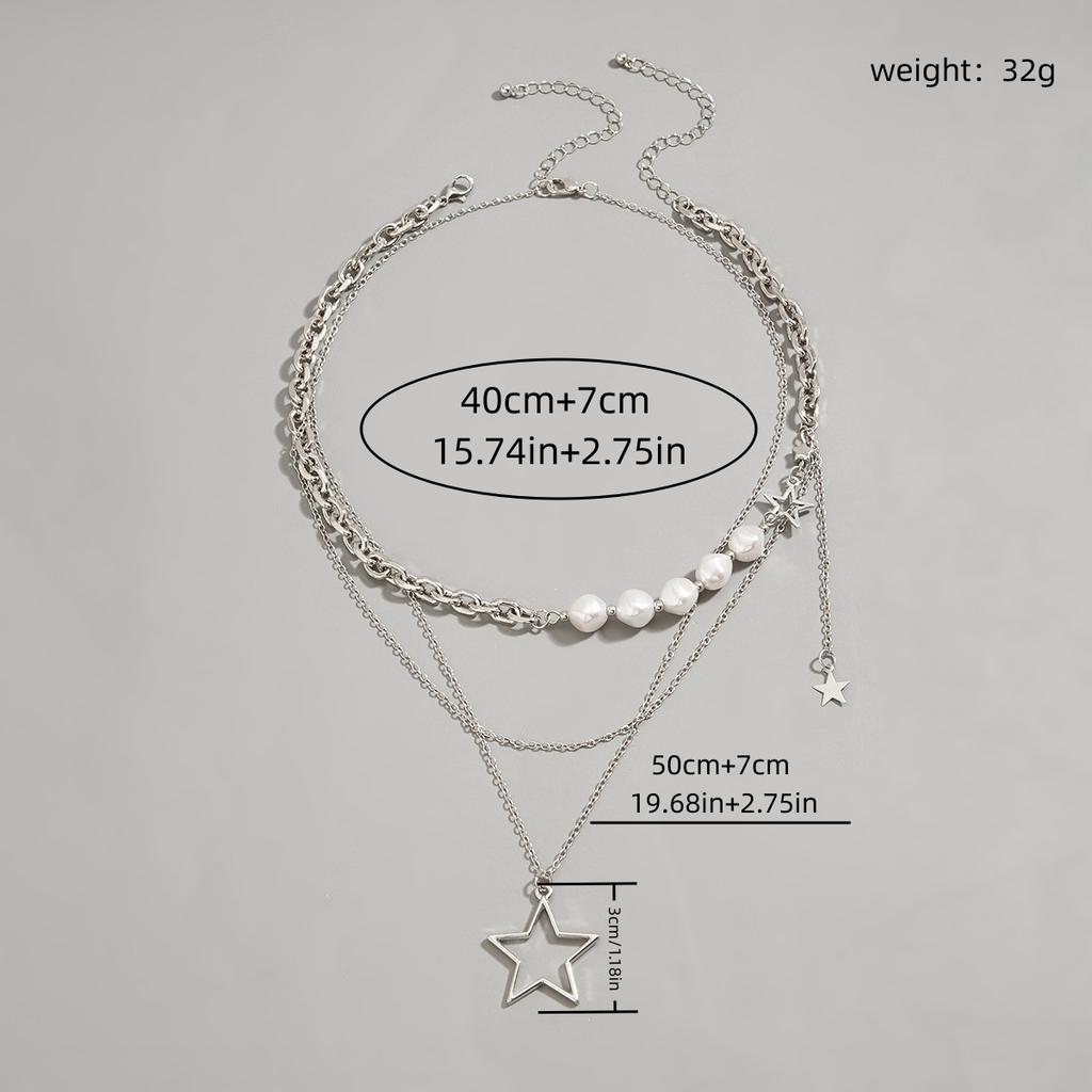 Trendy Y2K Star Pendant Necklace Vintage Goth Simple Multi Layered Metal Chain Necklace Women Charm Statement Jewelry Gifts