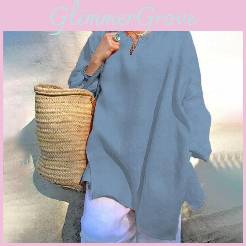 Plus Size Womens Casual Baggy Long Sleeve T-shirt Breathable Summer Beach Tunic Blouse Tops For Everyday Wear