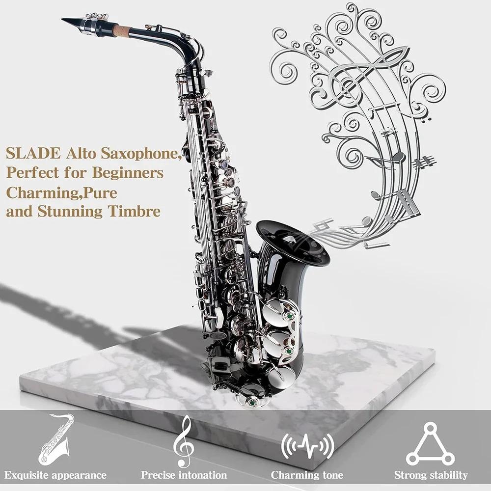 SLADE Eb Nickeling Black Saxophone Brass Alto Saxophone Set with Case Reed Clip Trimmer Strap Gloves Parts for Beginners