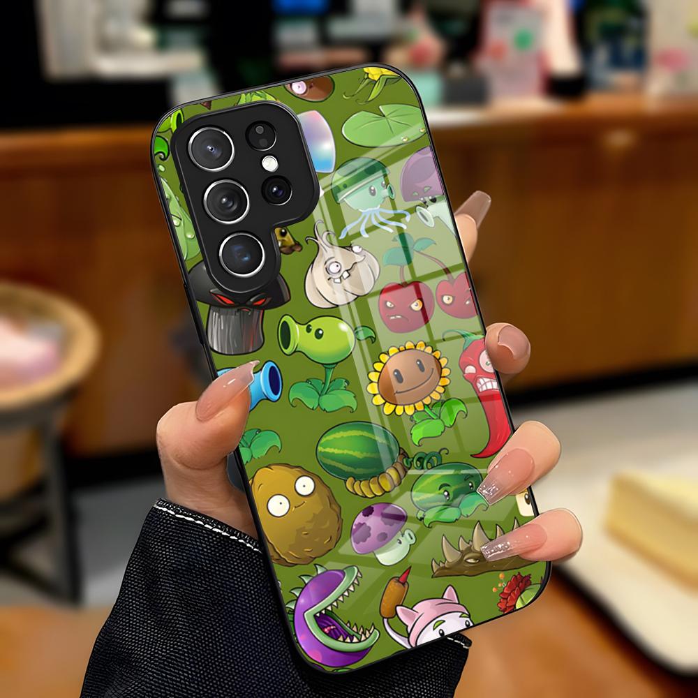 P-Plants Vs. Zombies Phone Case For Samsung S25 Plus S20 S20 Plus S22 Ultra S23 FE S21 Plus S21 Ultra Glass Cover